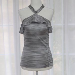 The Limited striped silver ruffled tank top